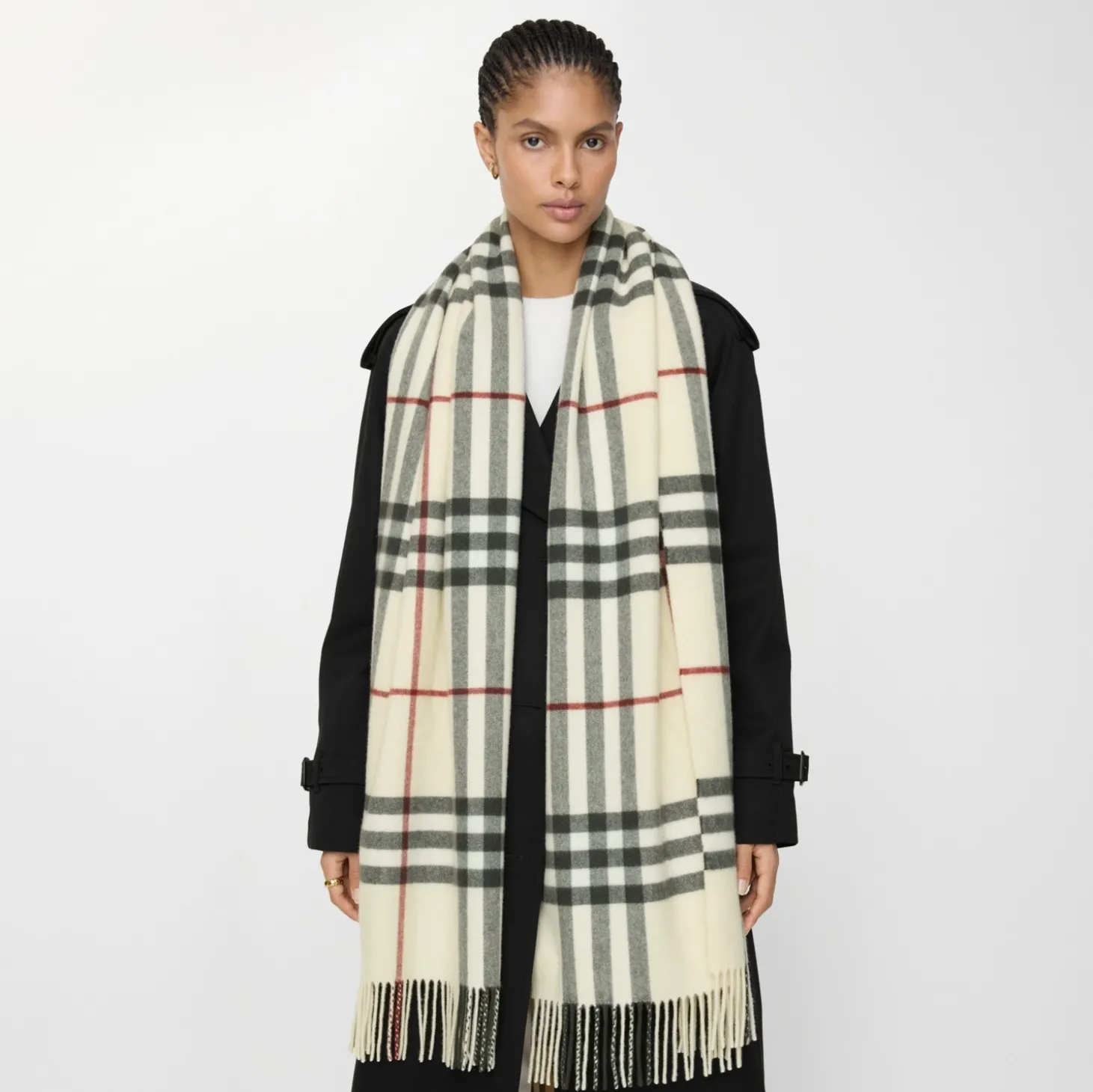 Wide Check Cashmere Scarf