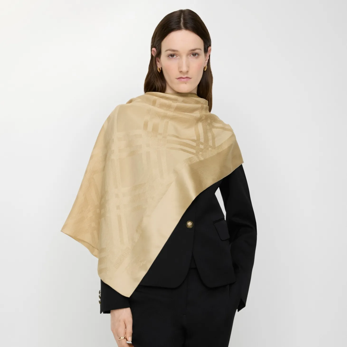 Wide Check Silk Scarf