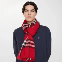 Wide Check Wool Scarf
