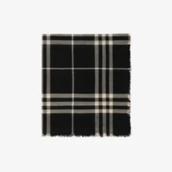 Wide Check Wool Scarf