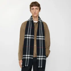 Wide Check Wool Scarf