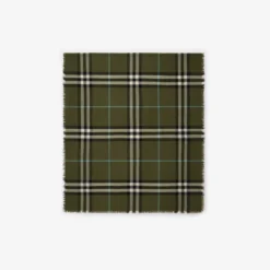 Wide Check Wool Scarf