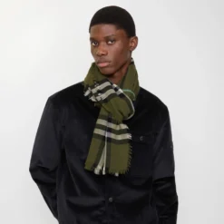 Wide Check Wool Scarf
