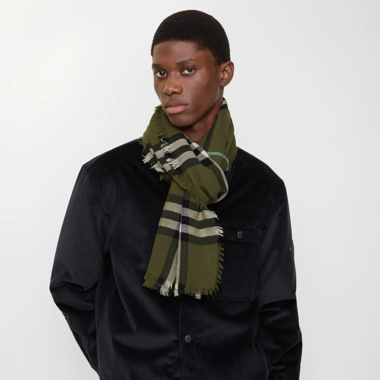 Wide Check Wool Scarf