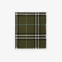 Wide Check Wool Scarf