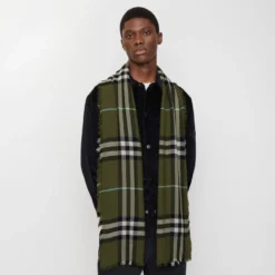 Wide Check Wool Scarf