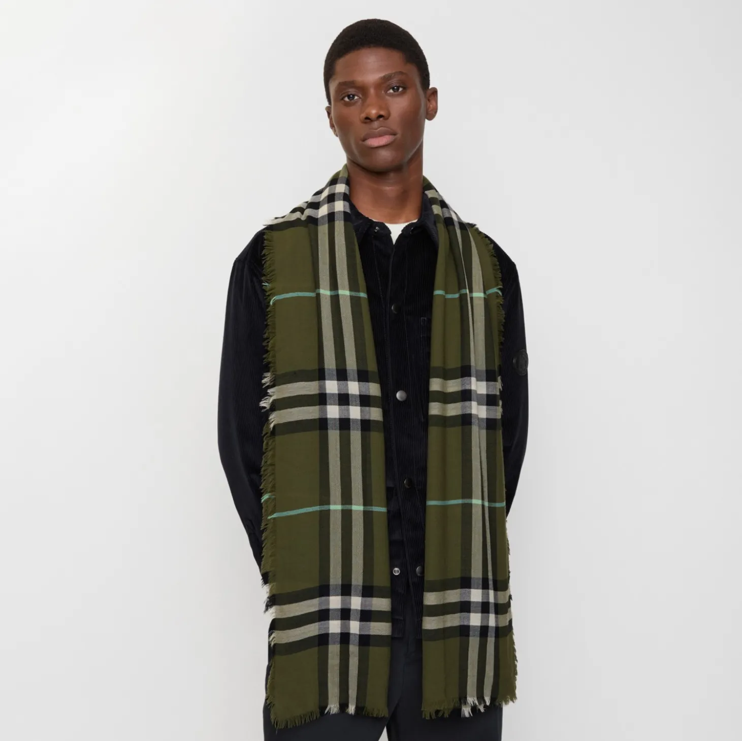 Wide Check Wool Scarf
