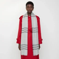 Wide Check Wool Scarf