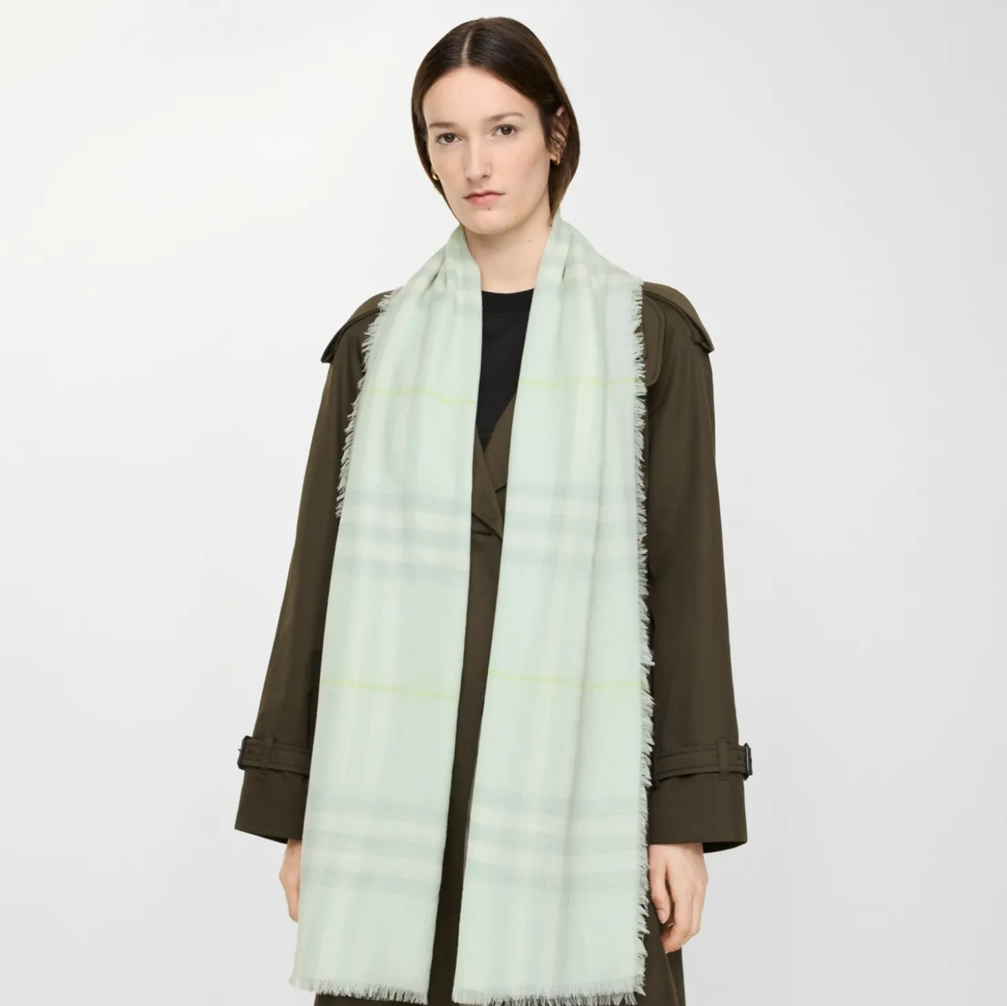 Wide Check Wool Scarf