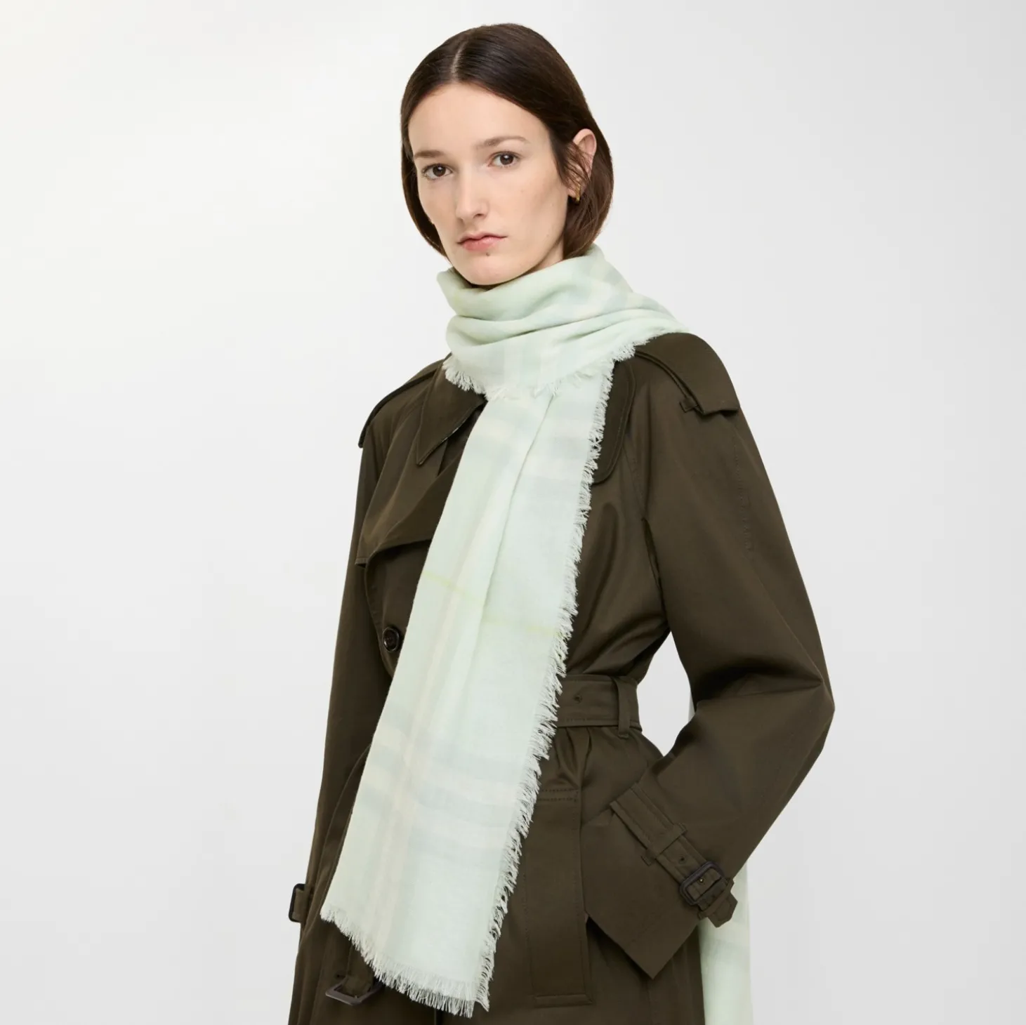 Wide Check Wool Scarf