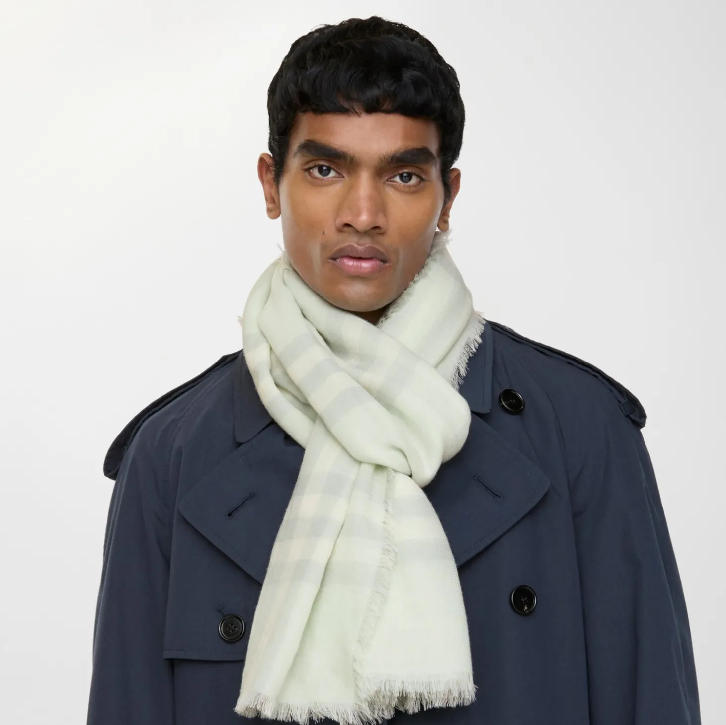 Wide Check Wool Scarf