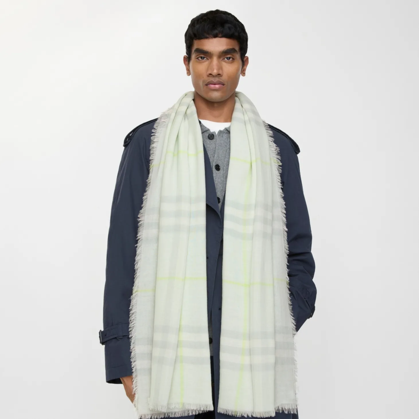 Wide Check Wool Scarf