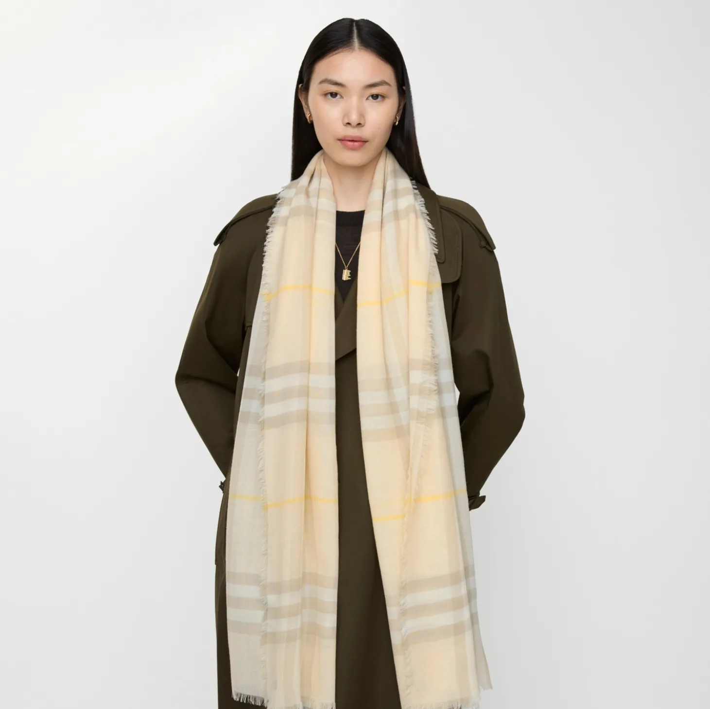 Wide Check Wool Scarf