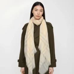 Wide Check Wool Scarf