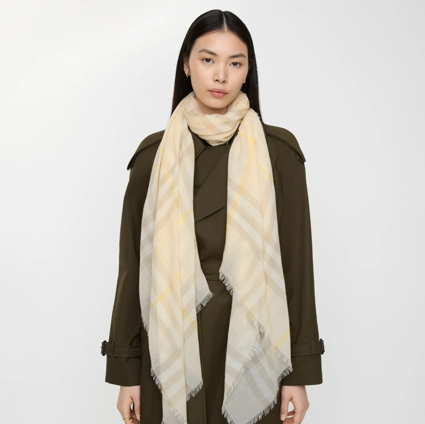 Wide Check Wool Scarf