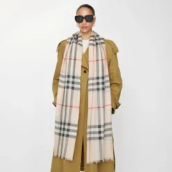 Wide Check Wool Silk Scarf