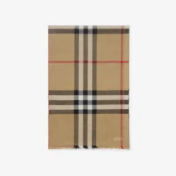 Wide Check Wool Silk Scarf