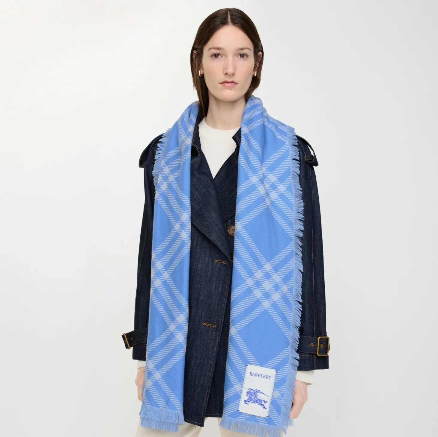 Wide Check Wool Silk Scarf