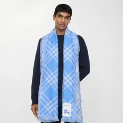 Wide Check Wool Silk Scarf