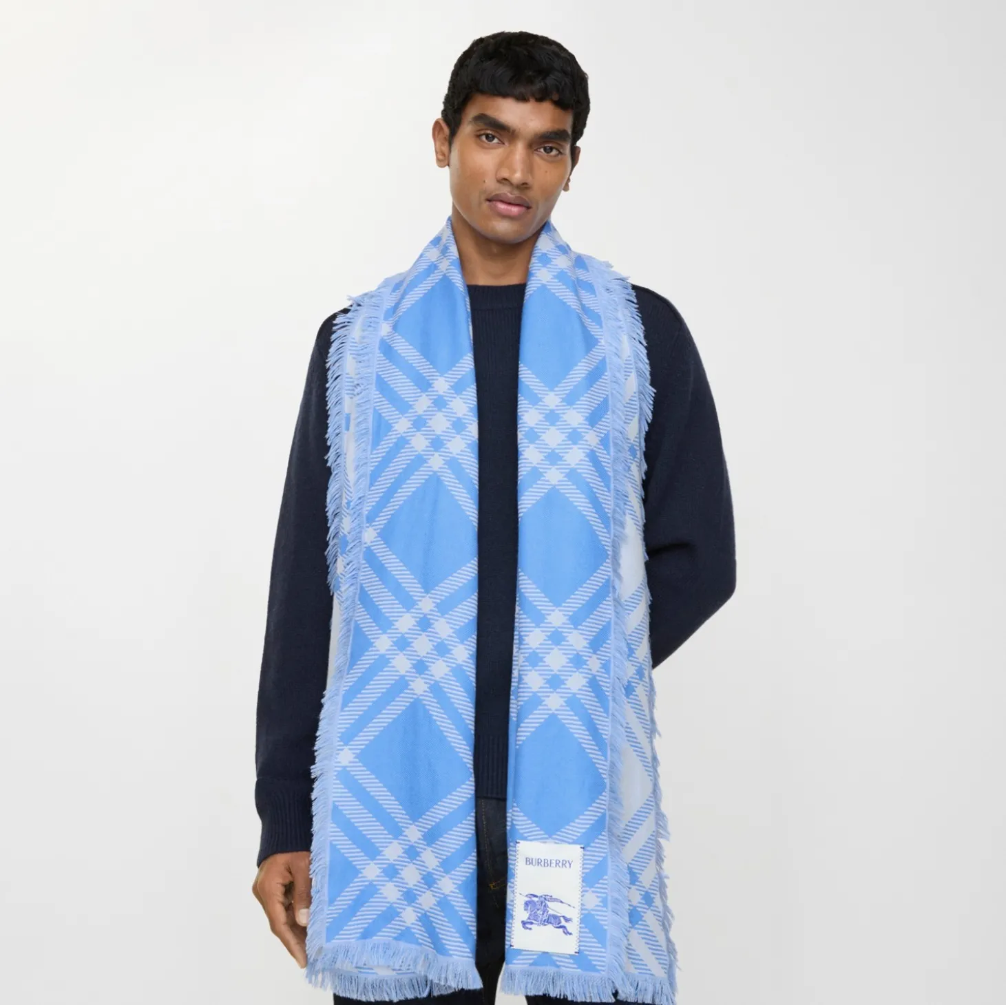 Wide Check Wool Silk Scarf