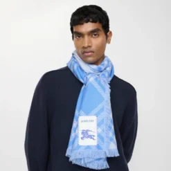 Wide Check Wool Silk Scarf