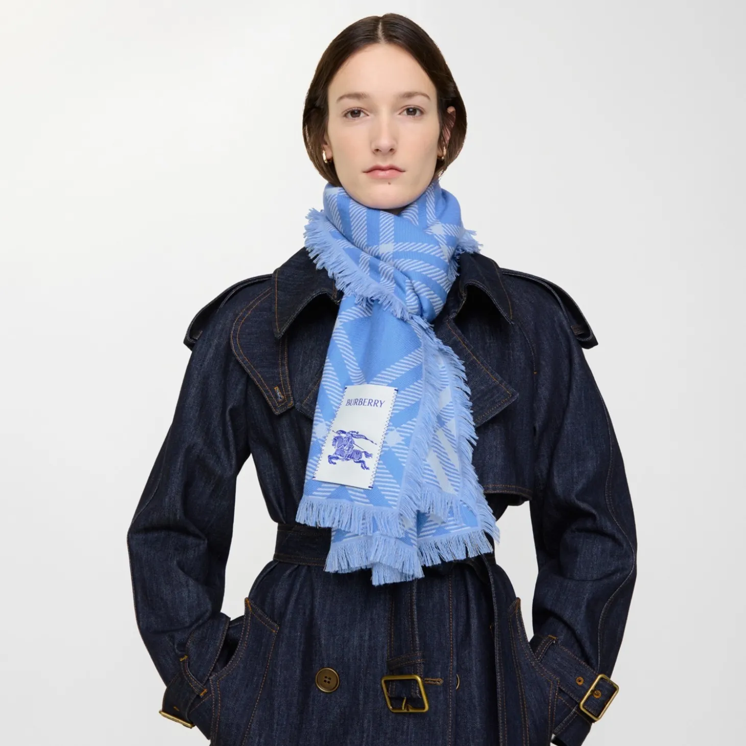 Wide Check Wool Silk Scarf