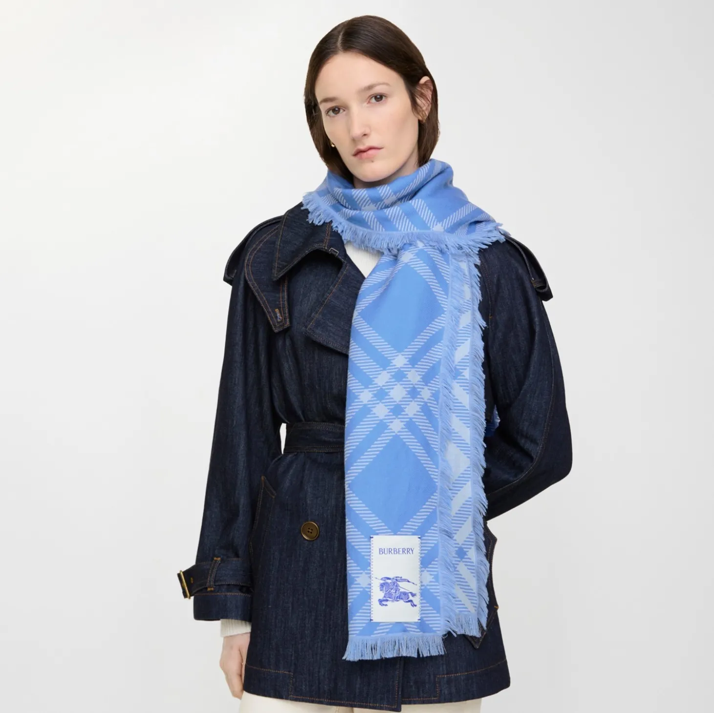 Wide Check Wool Silk Scarf