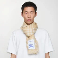 Wide Check Wool Silk Scarf