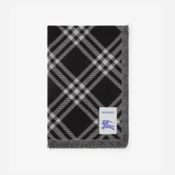 Wide Check Wool Silk Scarf