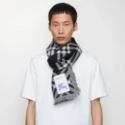Wide Check Wool Silk Scarf