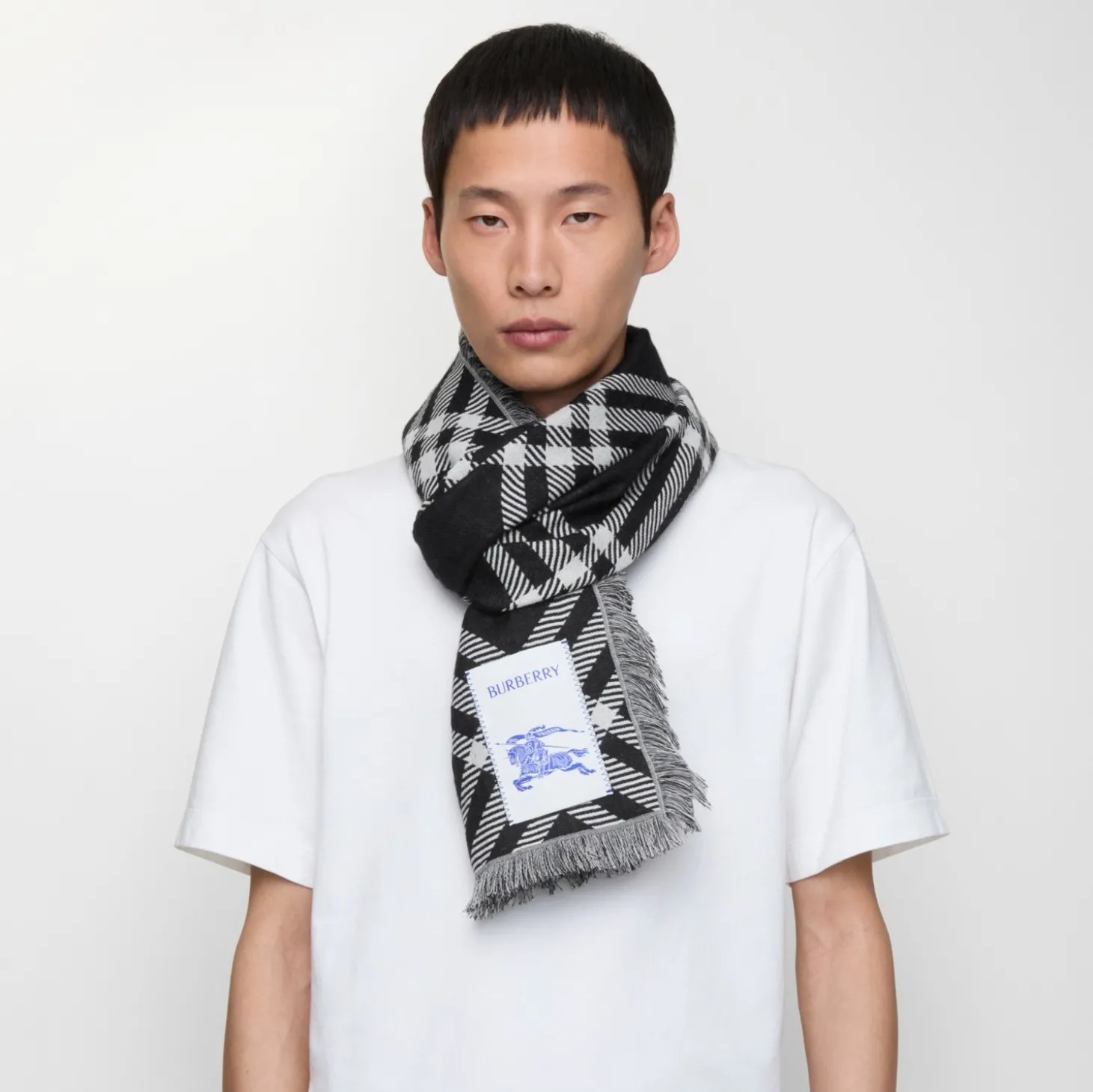 Wide Check Wool Silk Scarf