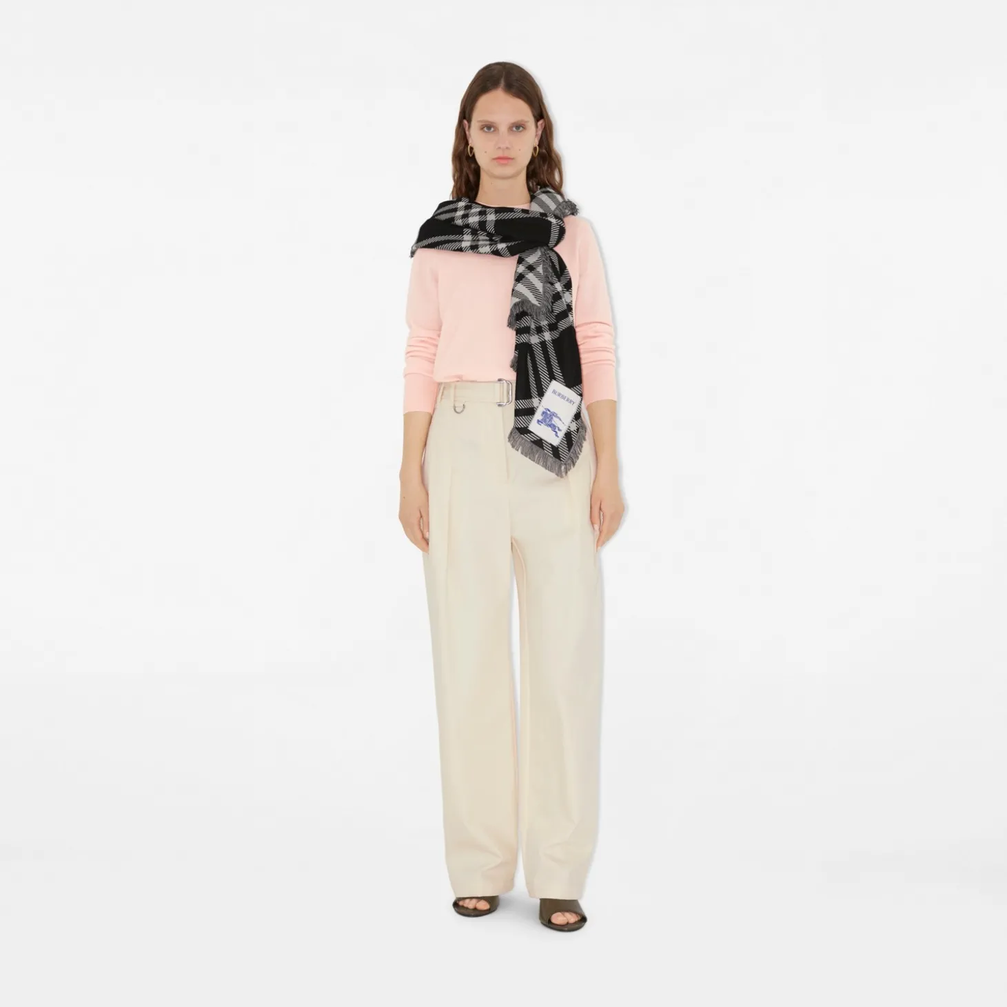 Wide Check Wool Silk Scarf
