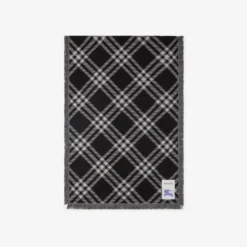 Wide Check Wool Silk Scarf