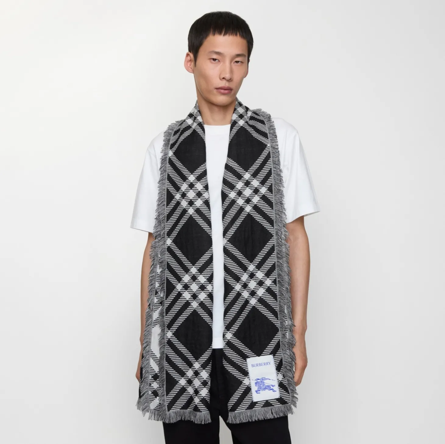 Wide Check Wool Silk Scarf