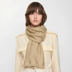 Wide Check Wool Silk Scarf