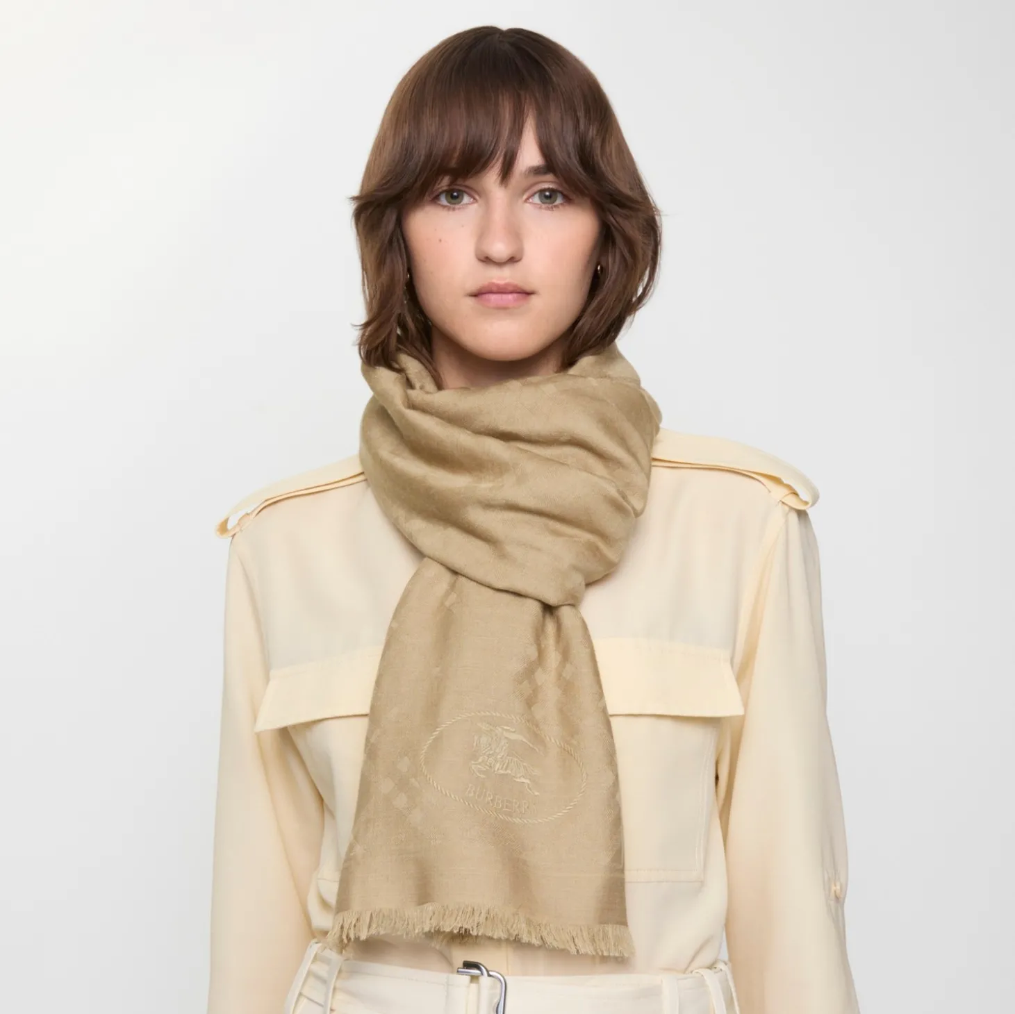 Wide Check Wool Silk Scarf