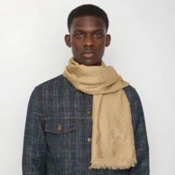 Wide Check Wool Silk Scarf