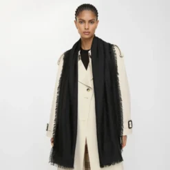 Wide Check Wool Silk Scarf