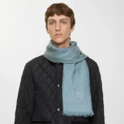 Wide Check Wool Silk Scarf