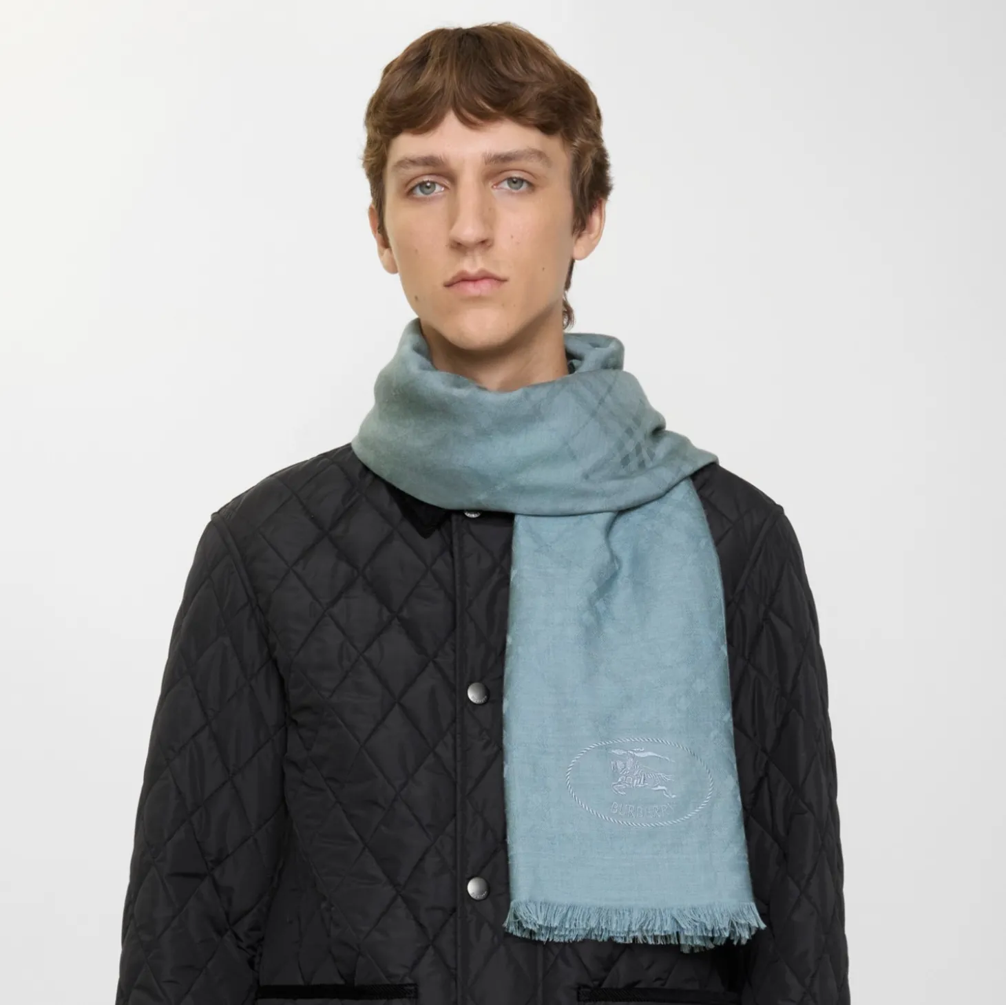 Wide Check Wool Silk Scarf