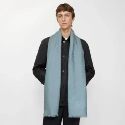 Wide Check Wool Silk Scarf