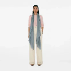 Wide Check Wool Silk Scarf