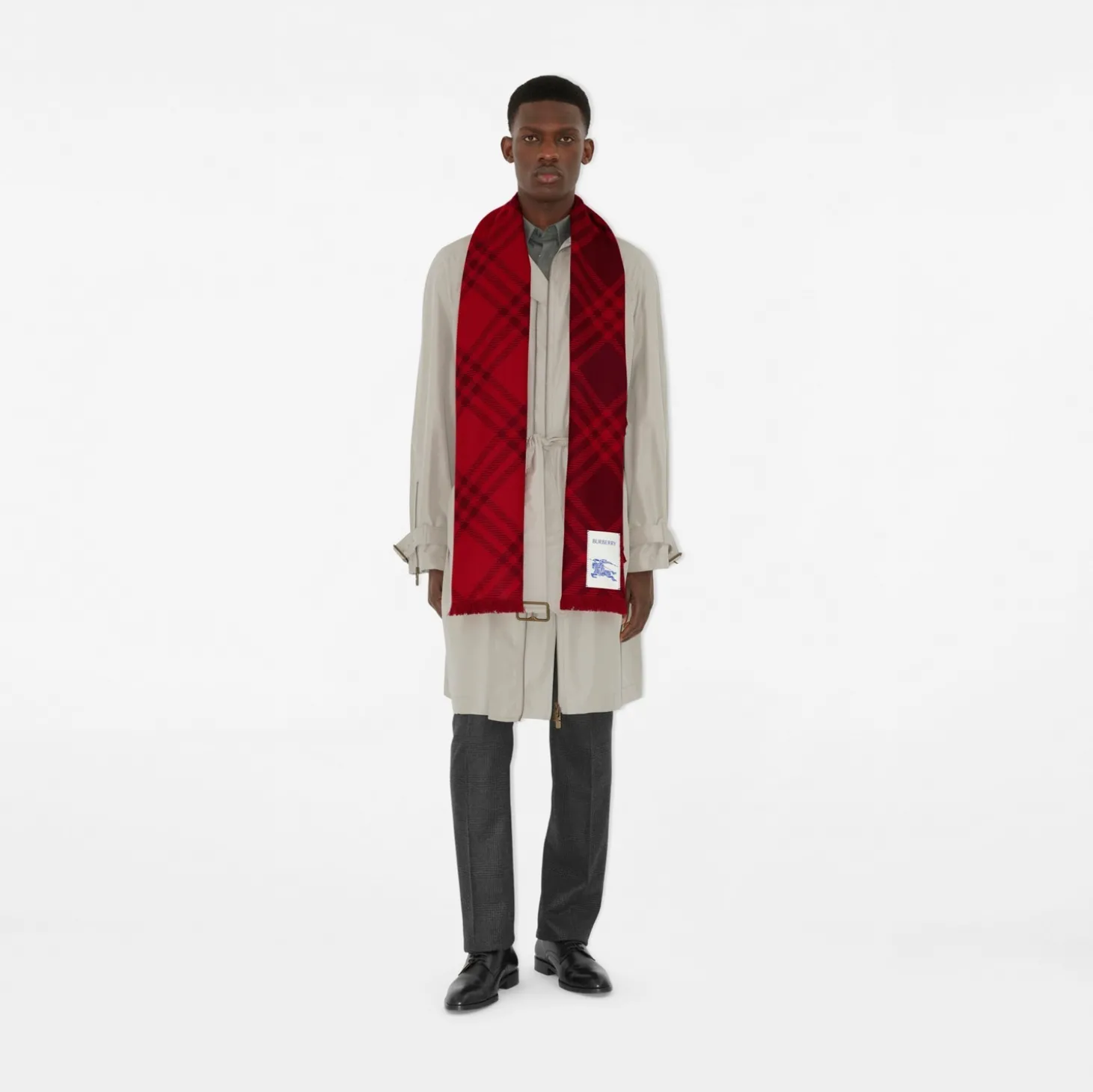 Wide Check Wool Silk Scarf