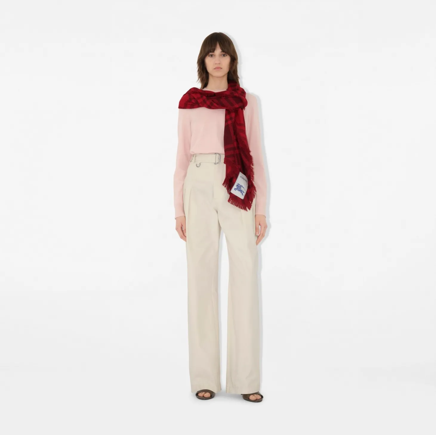 Wide Check Wool Silk Scarf