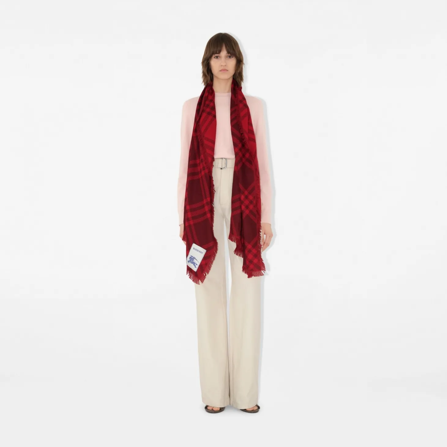 Wide Check Wool Silk Scarf