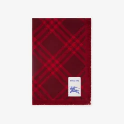 Wide Check Wool Silk Scarf