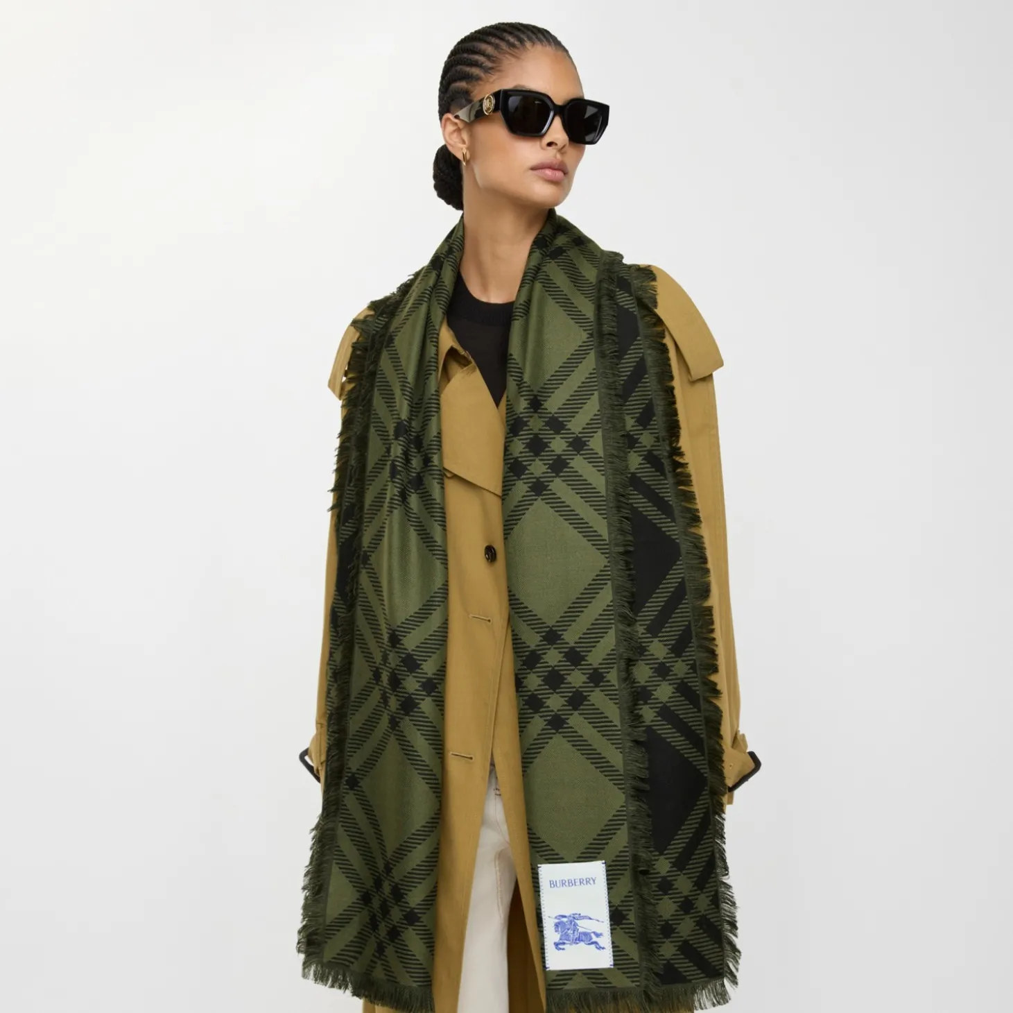 Wide Check Wool Silk Scarf
