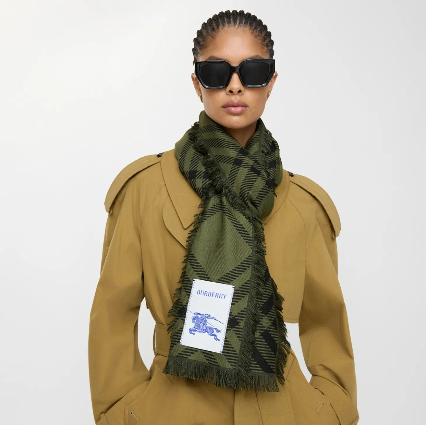 Wide Check Wool Silk Scarf