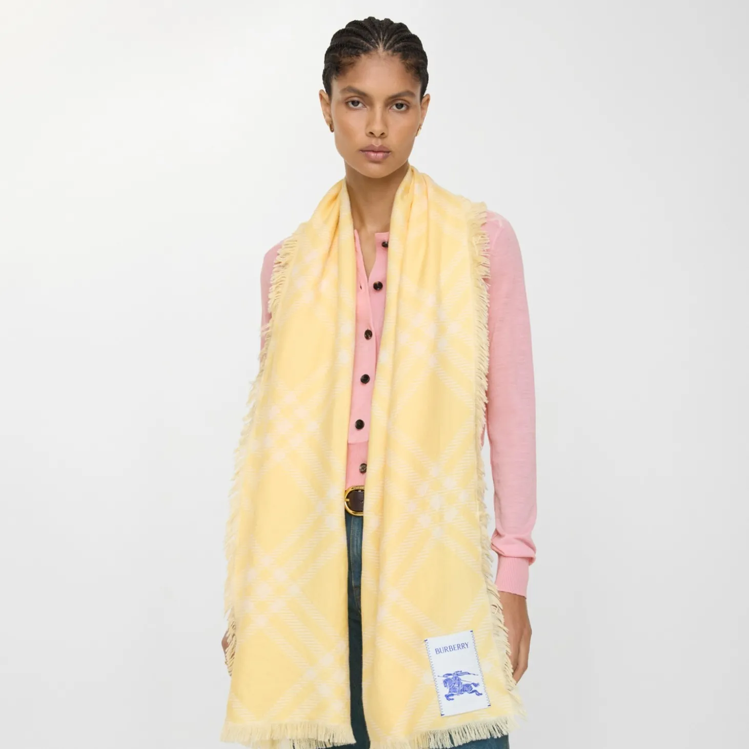 Wide Check Wool Silk Scarf