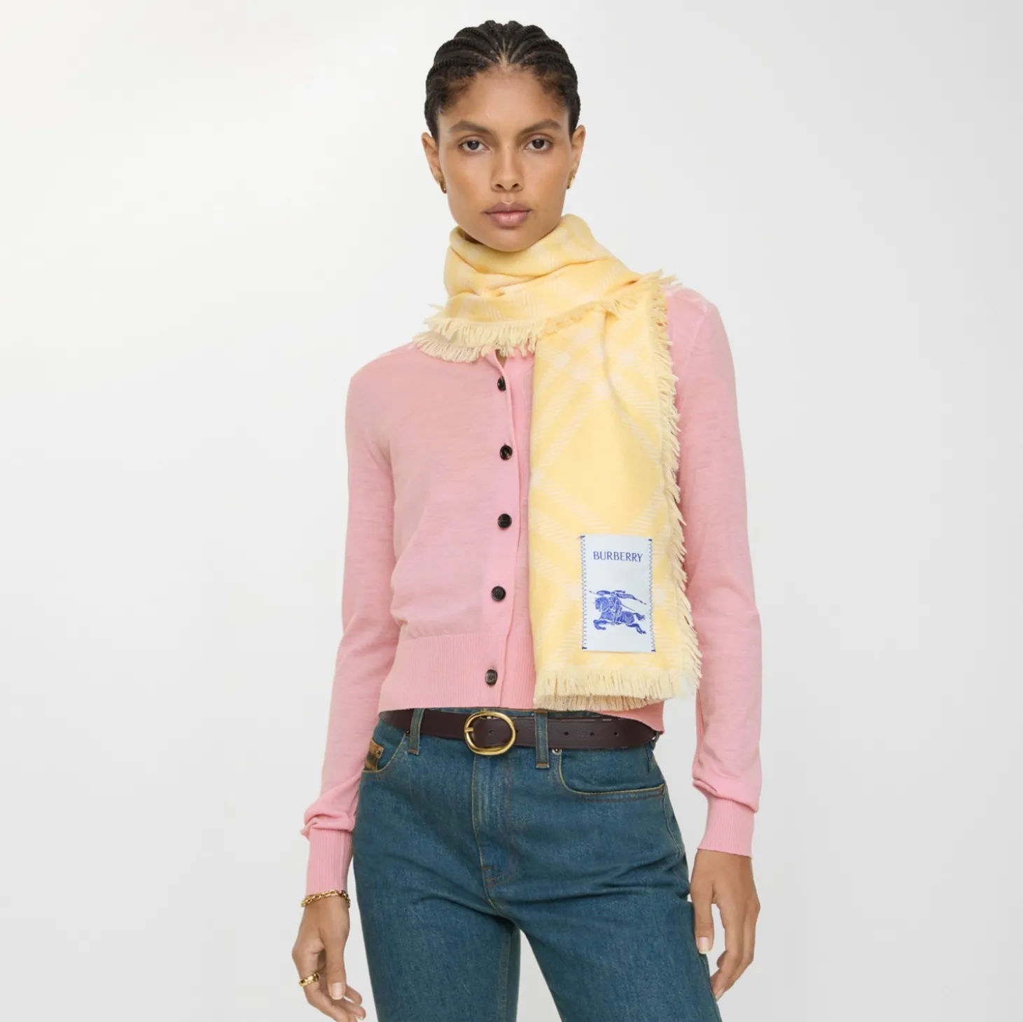 Wide Check Wool Silk Scarf